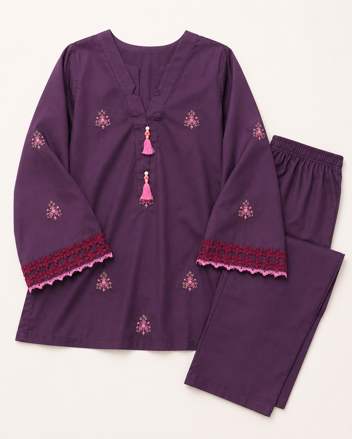 Teen Girls Purple Embroidered 2-Piece Co-ord Set