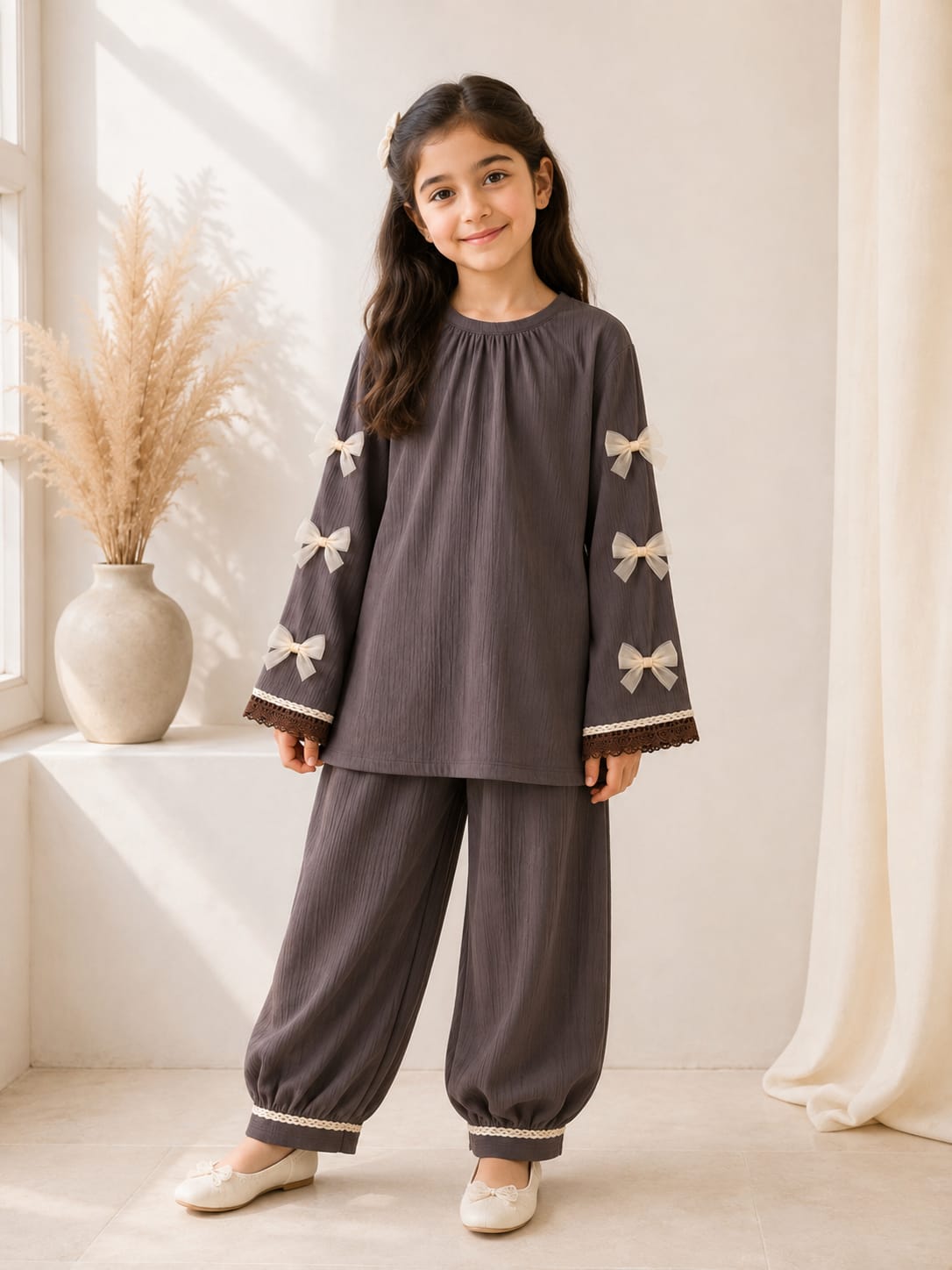 CHocolate Brown Crushed lawn 2 piece