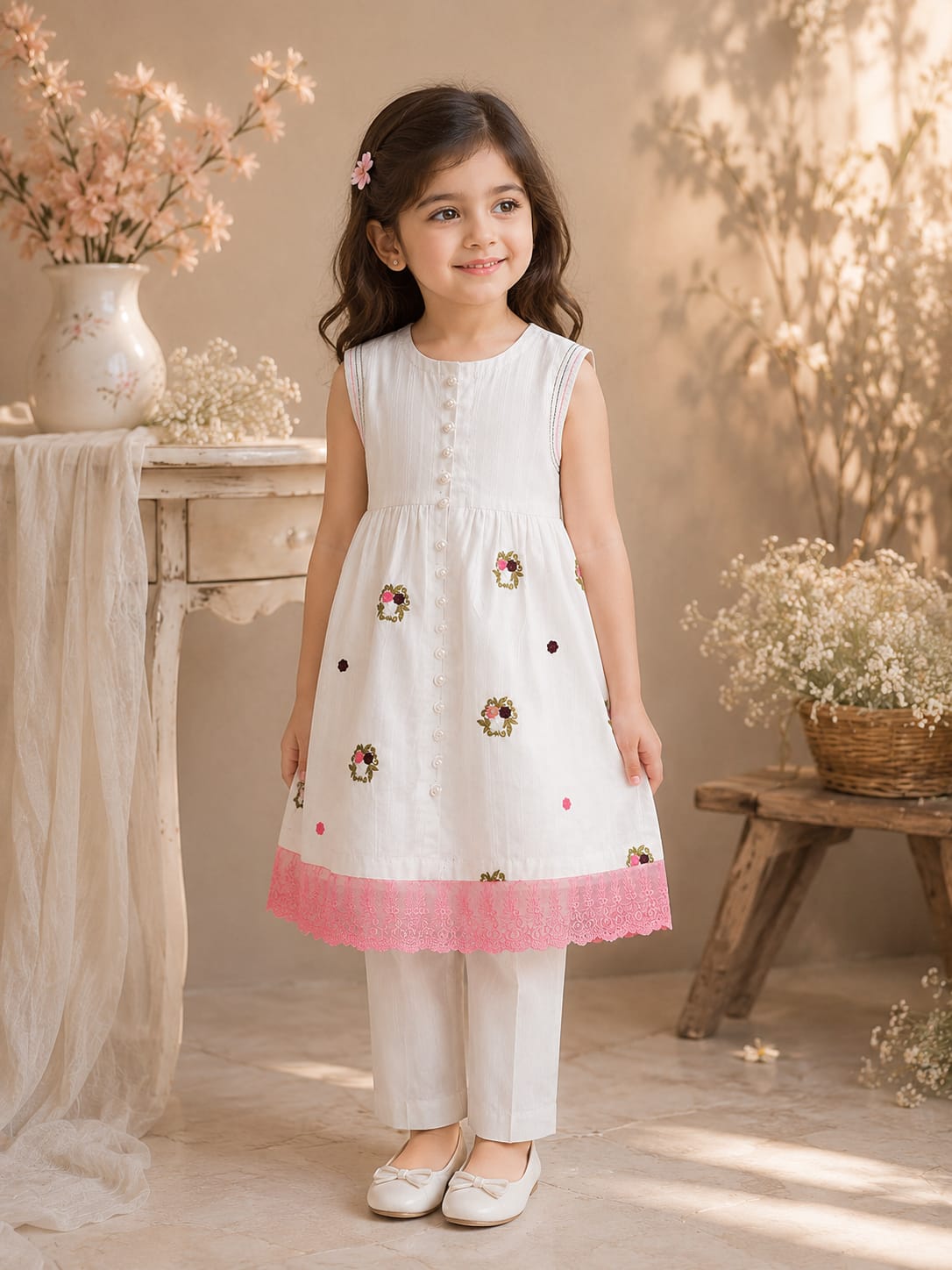White dress frock trouser