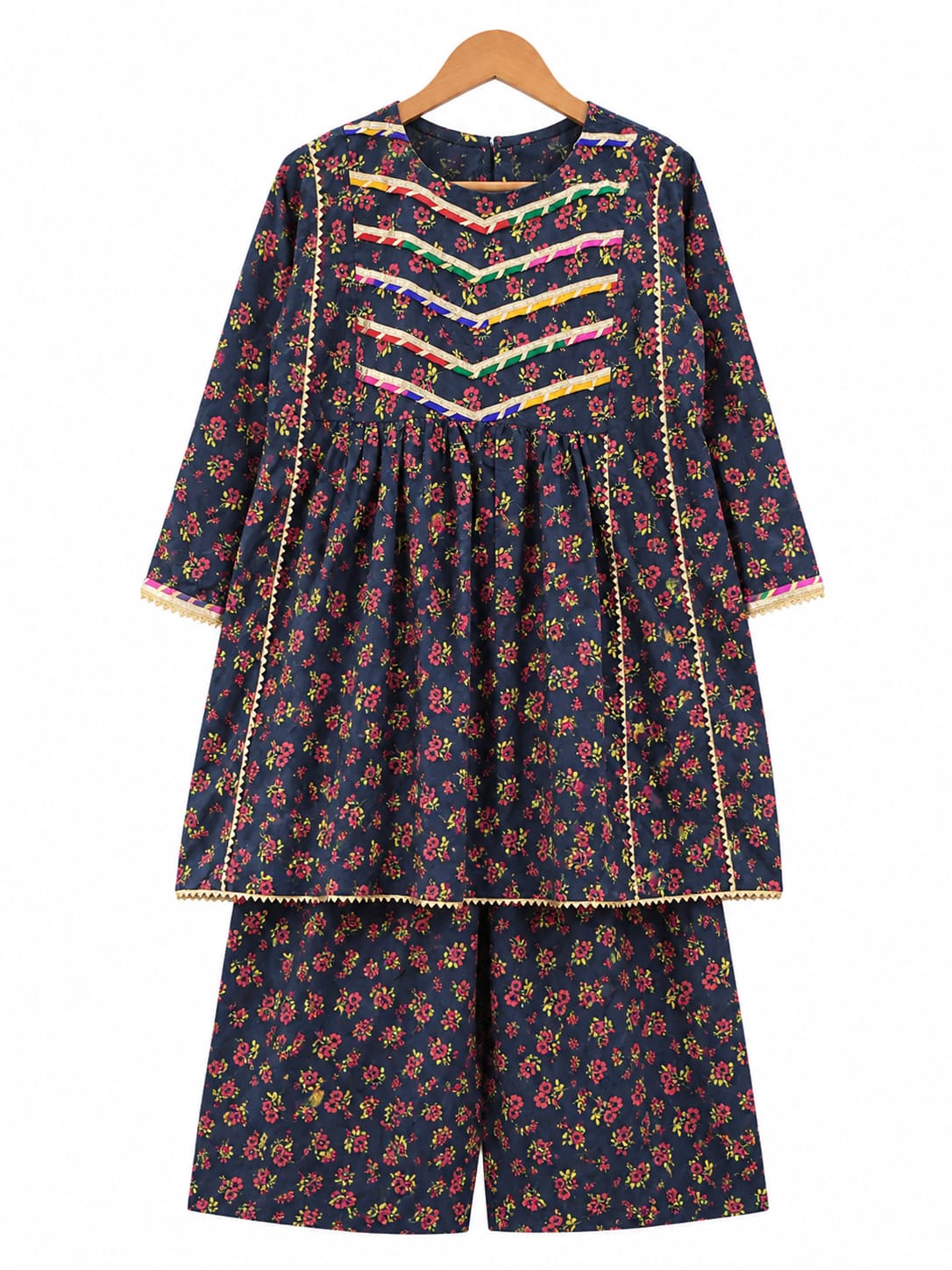 Girls Navy Floral Cambric Lawn 2-Piece Co-ord Set