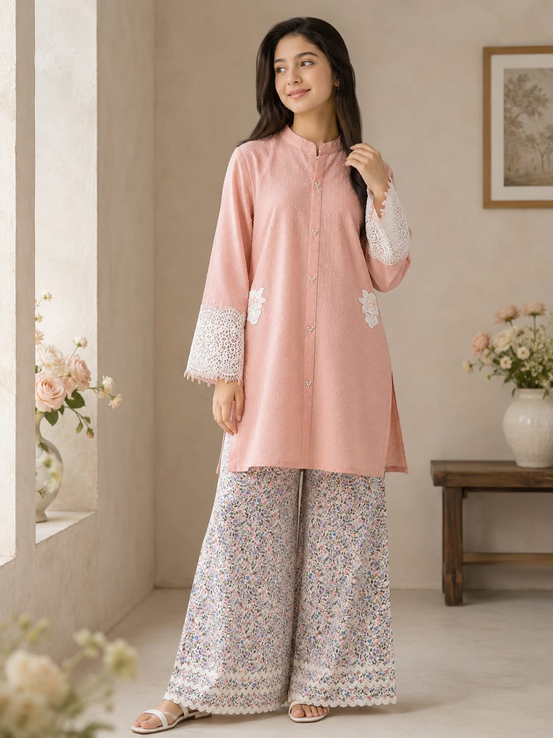 gilrs co ord set peach