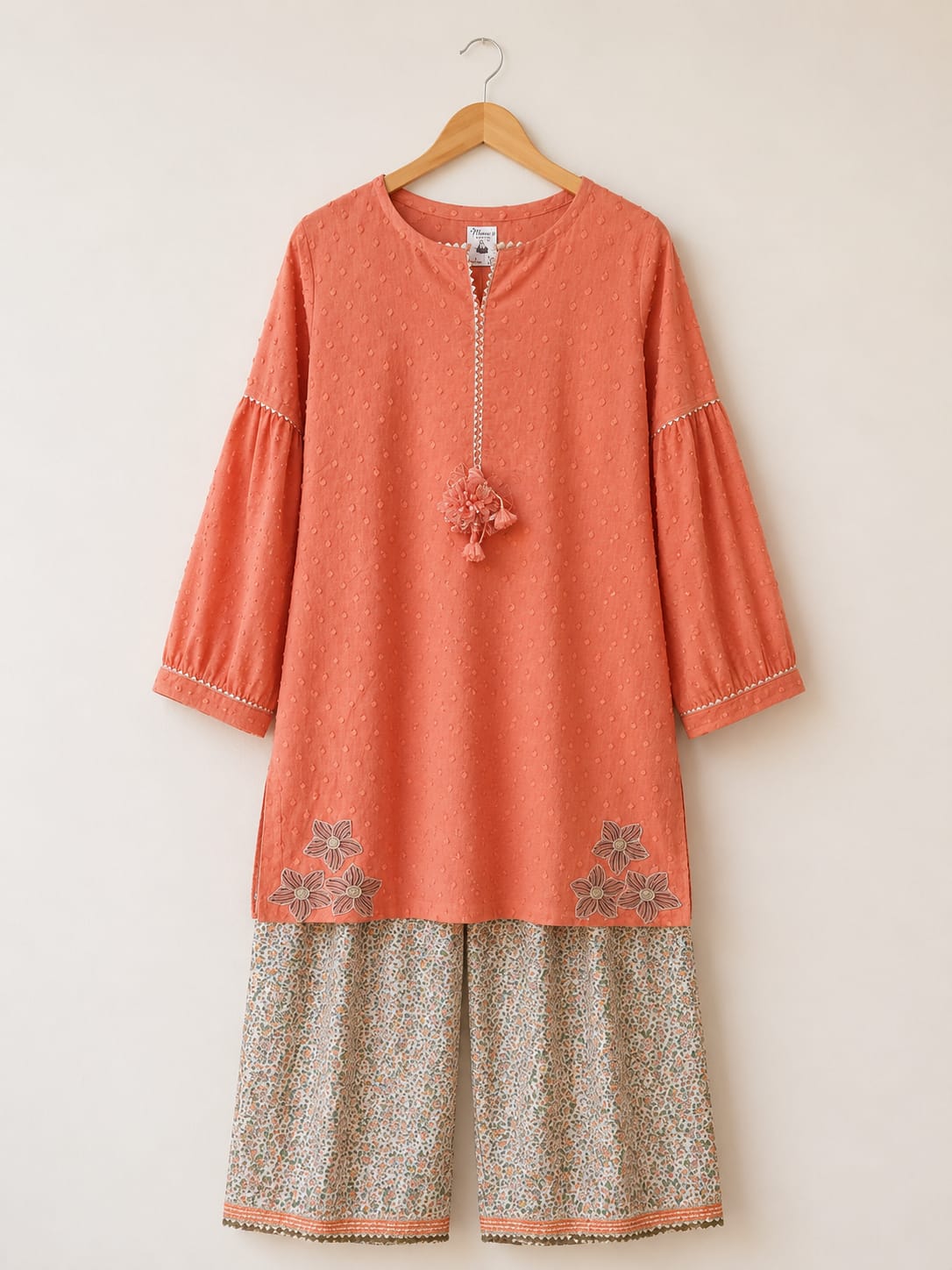 RUST clour broshia lwan shirt with floral farshi trouser