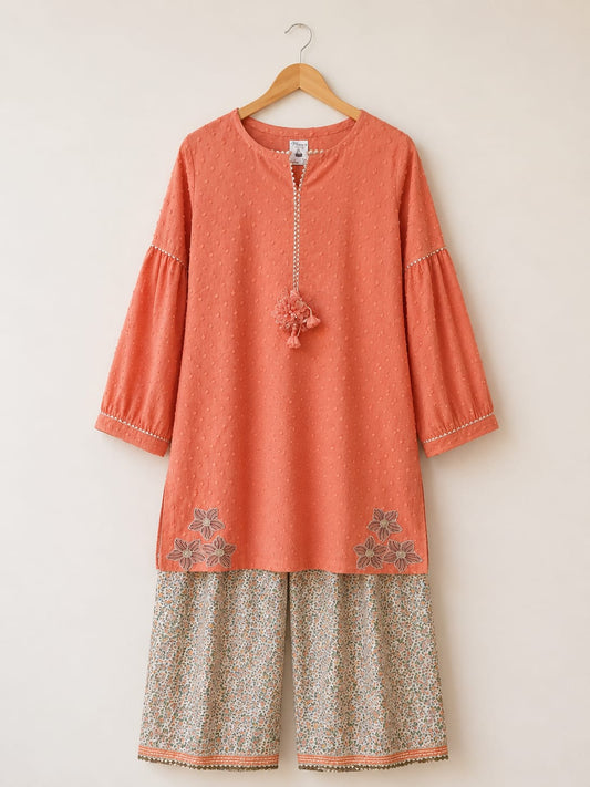 RUST clour broshia lwan shirt with floral farshi trouser